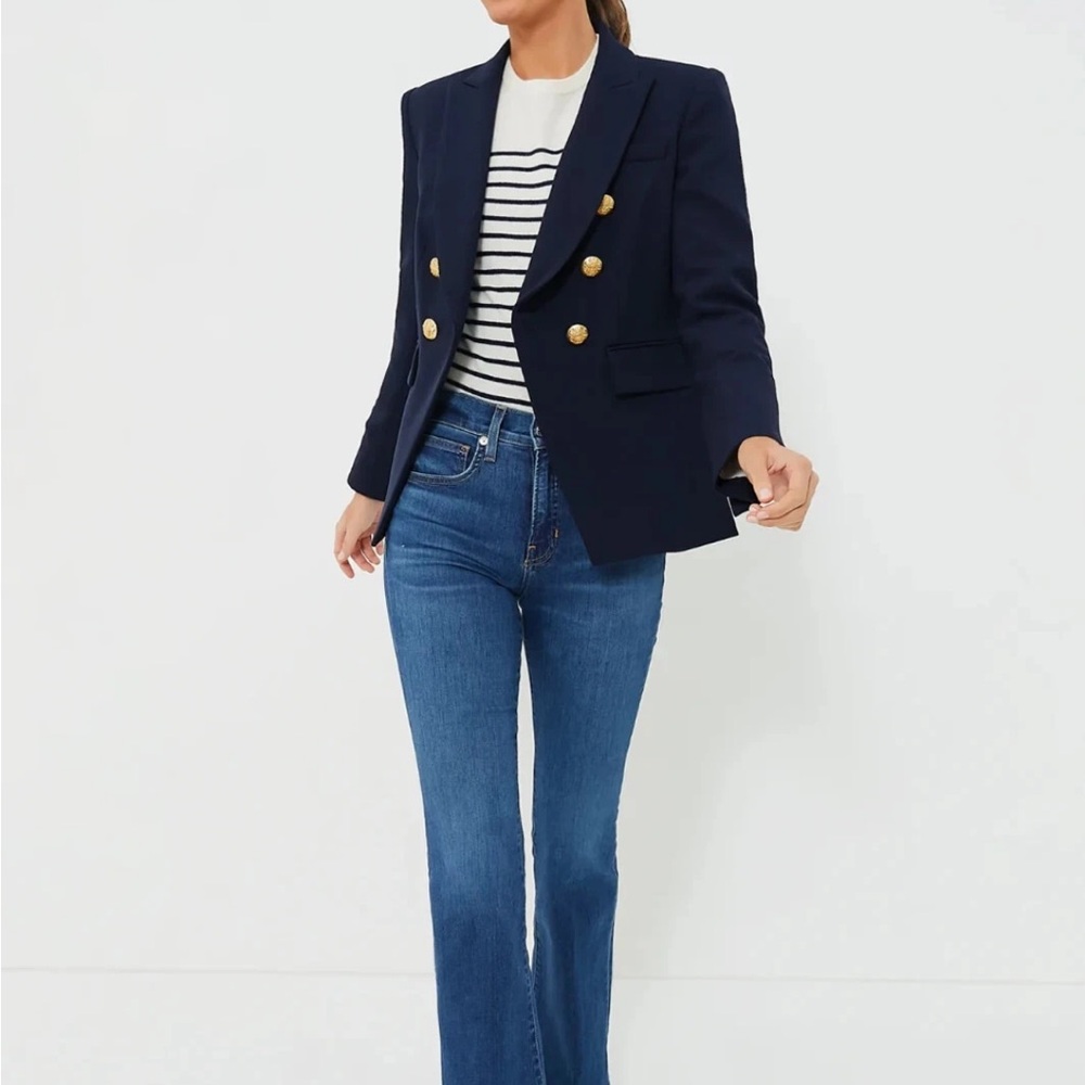 $695 Veronica Beard Miller Dickey Jacket Blazer Navy gold Double Breasted Sz 4 - Picture 2 of 16